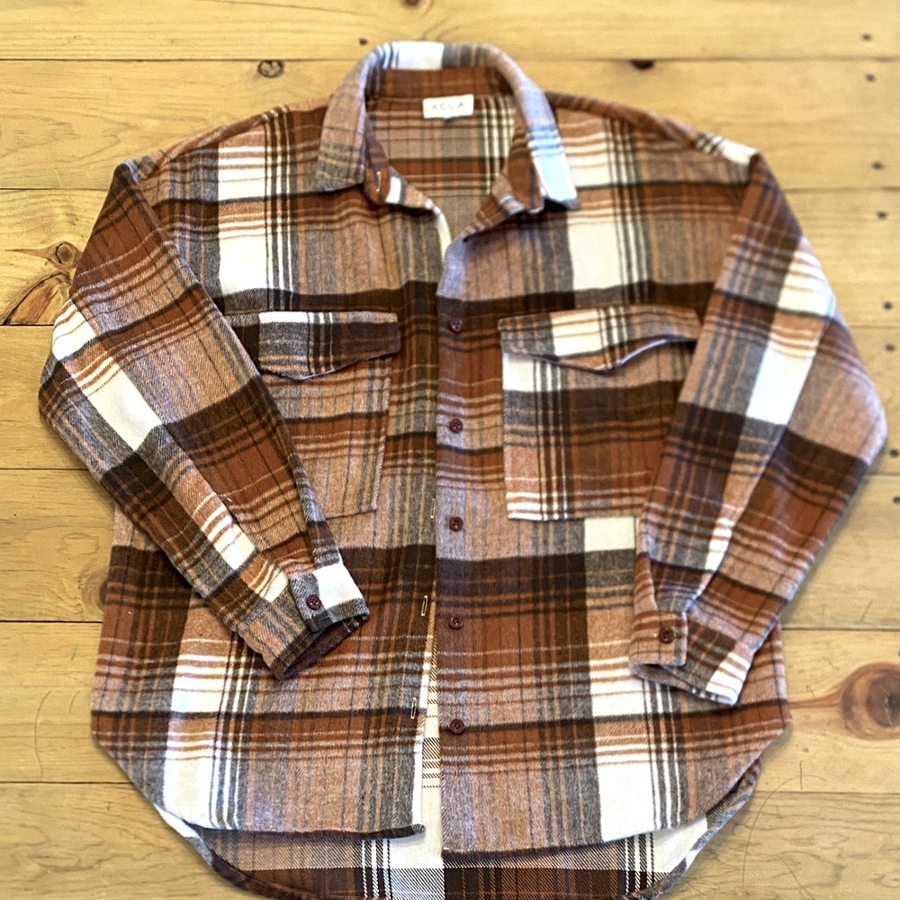 Plaid Flannel Jacket - Brown and White